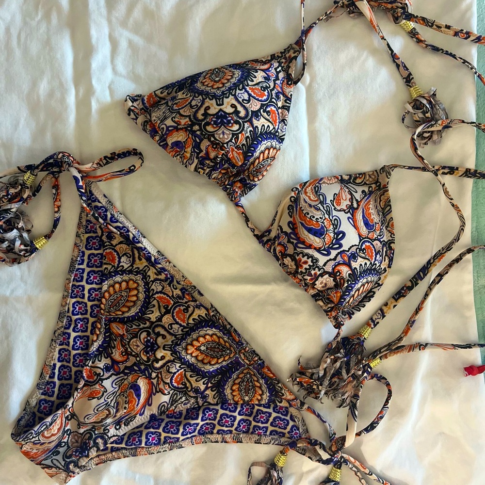 H&M Boho Paisley Bikini w/ tassels *sizing